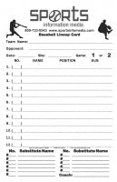 Baseball Lineup Cards - Generic (Pack of 30)